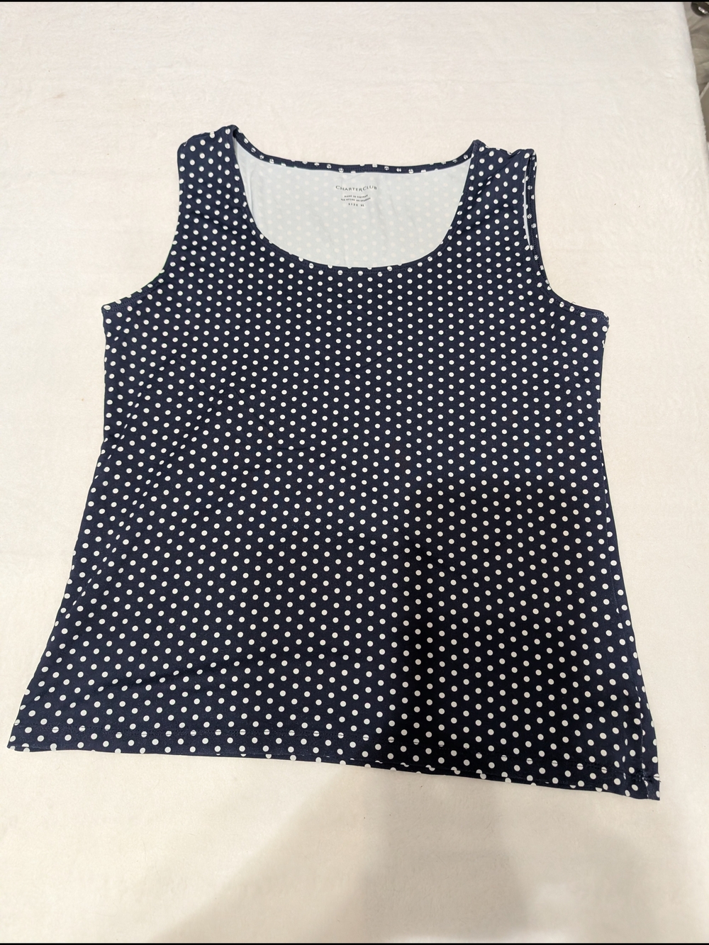 Charter Club Navy and White Polka Dot Scoop Neck Tank Old Money